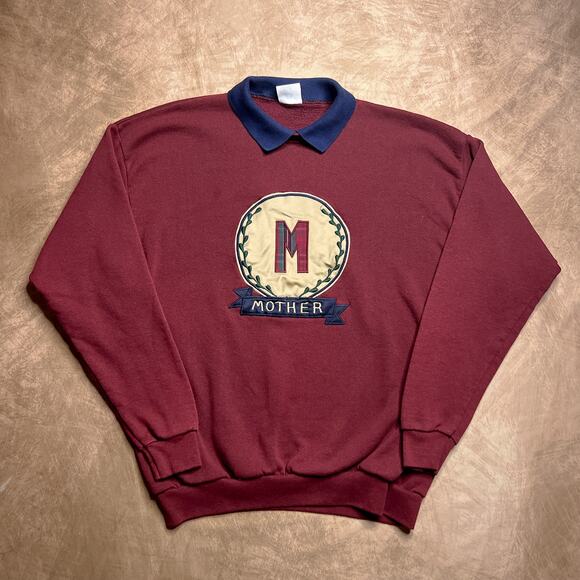 Vintage 90s Santee by Pluma Embroidered Mother Sweatshirt Collared Maroon Funny - Picture 8 of 8